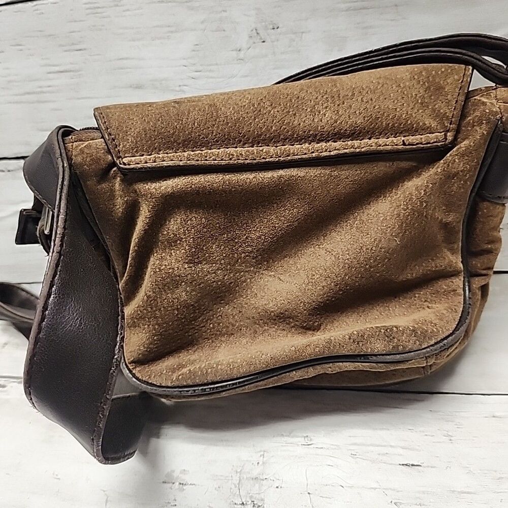 Vintage Bijoux Terner Brow Suede Crossbody SoHo Bag Flap Front with Leather Trim - Picture 2 of 11